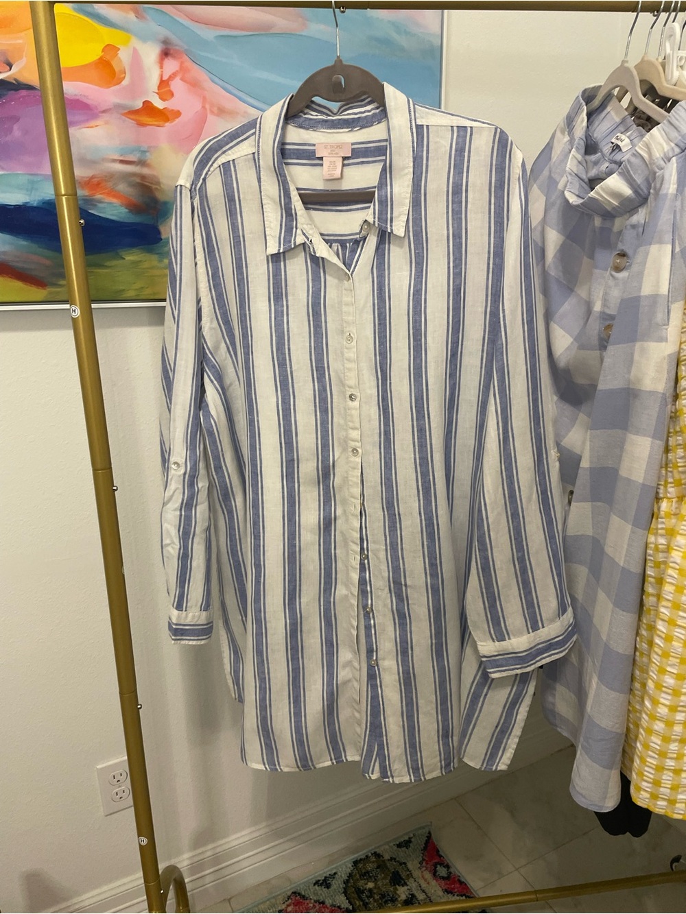 St. Tropez ‎ Stripe Button-Down Shirt 2X beach resort vacation cover up